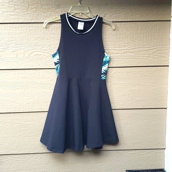 PINK Victorias Secret Skater Dress size M Tropical Palm Print Black Sleeveless - Picture 1 of 6
